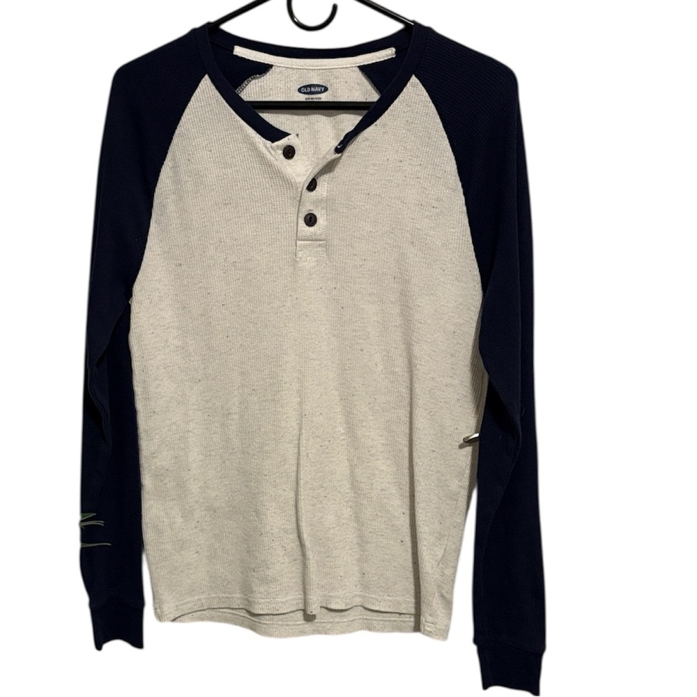 Old Navy Men's Long Sleeve Henley - Navy and Cream